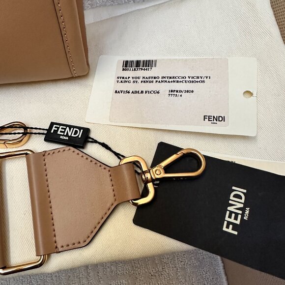 NEW WITH TAGS Fendi Timeless Strap Hazelnut fabric shoulder strap - Picture 3 of 4